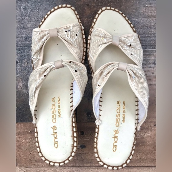 ANDRE ASSOUS Jute Espadrilles canvas wedge Beige Size 10 - Picture 8 of 16